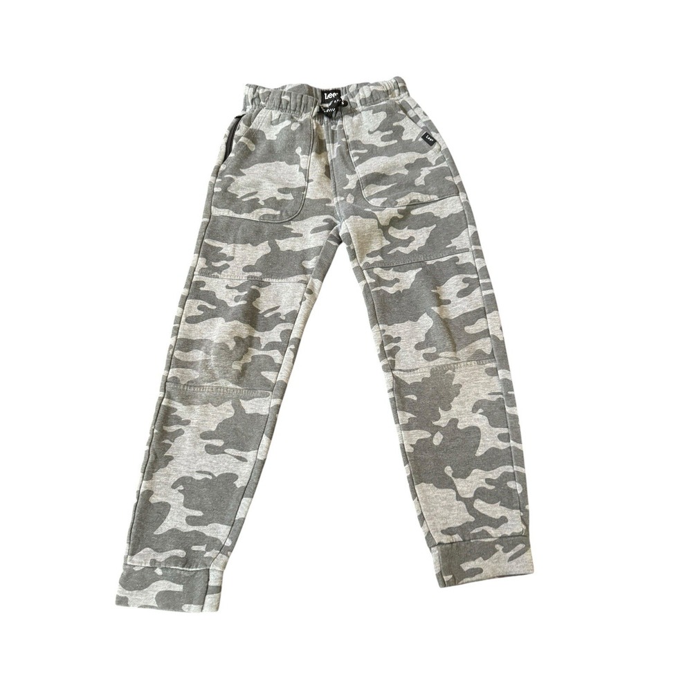 Lee Boys S 7/8 Camo Jogger Sweatpants Gray Fleece Drawstring Pockets READ